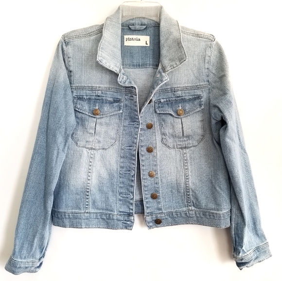 pistola Jackets & Blazers - Pistola Distressed Light Denim Trucker Jacket
